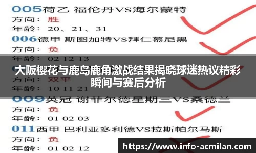 大阪樱花与鹿岛鹿角激战结果揭晓球迷热议精彩瞬间与赛后分析